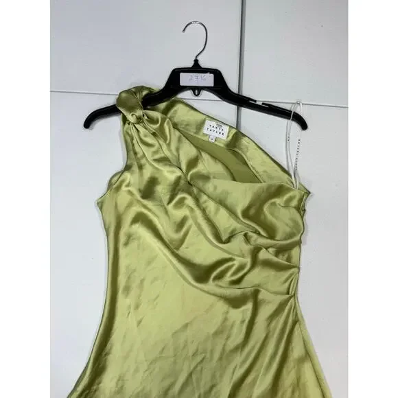 Tanya Taylor Stassi Dress silky green one shoulder slip cocktail dress Size 6 - Picture 3 of 9